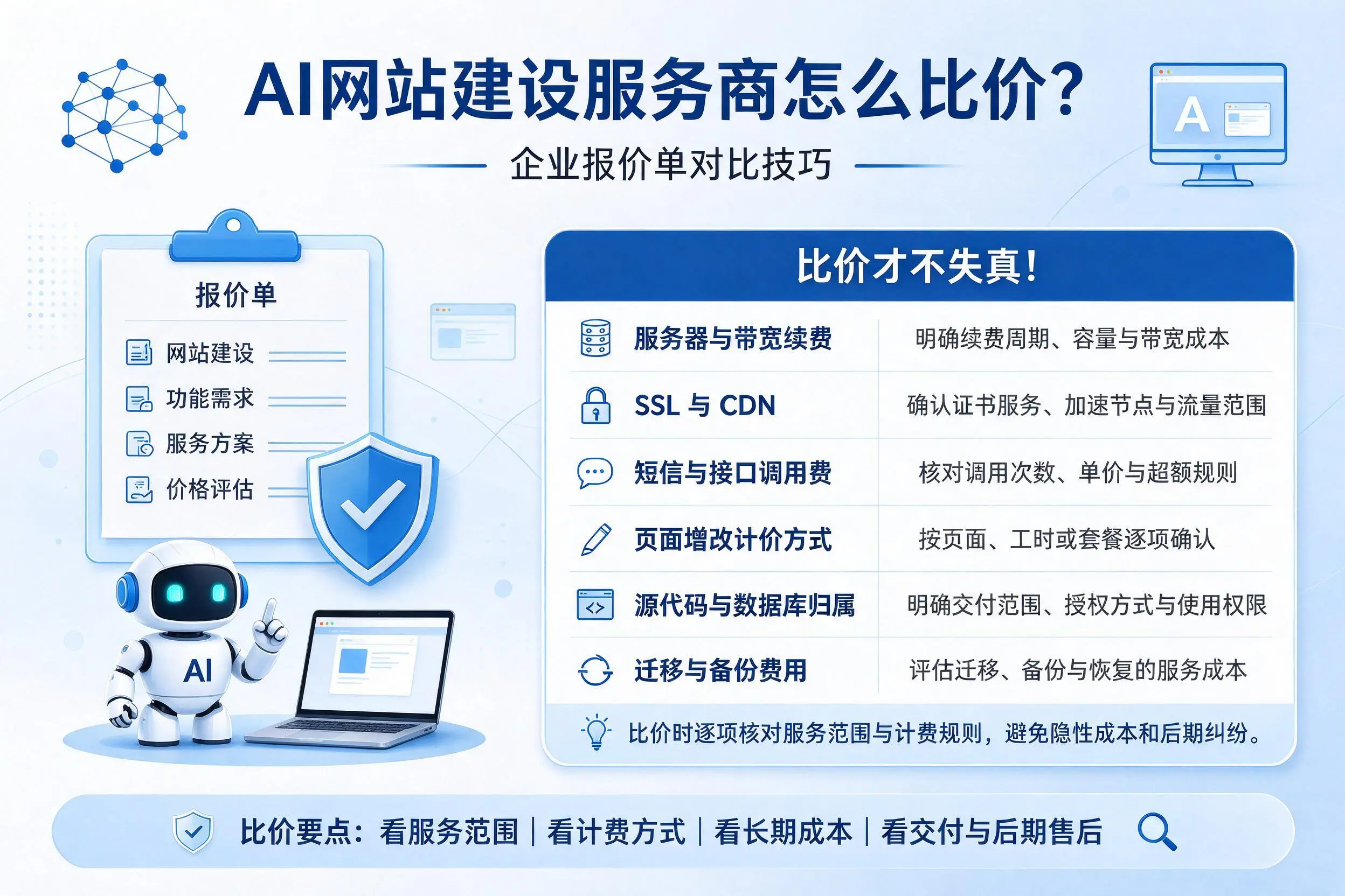 AI网站建设服务商怎么比价？钦州企业报价单对比技巧
